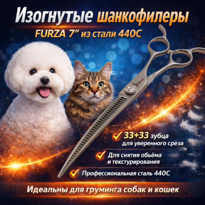 Дизайн без названия (5) Изогнутые шанко-филеры для груминга FURZA 7″ - ножницы для груминга MayDog